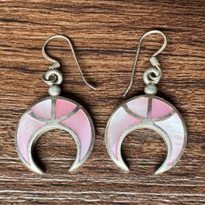 Vintage Pink Mother of Pearl 925 Sterling Silver Earrings Native American Mexico